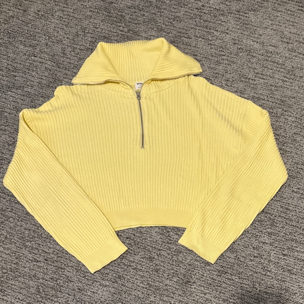 Cotton On Butter Yellow Ribbed Half-Zip Sweater L
